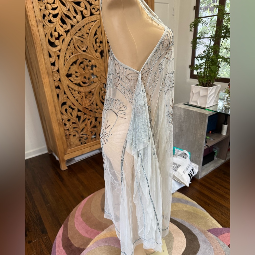 Free People Baby Blue Sheer Lace Dress w/ Intricate Beading size S - Picture 13 of 15